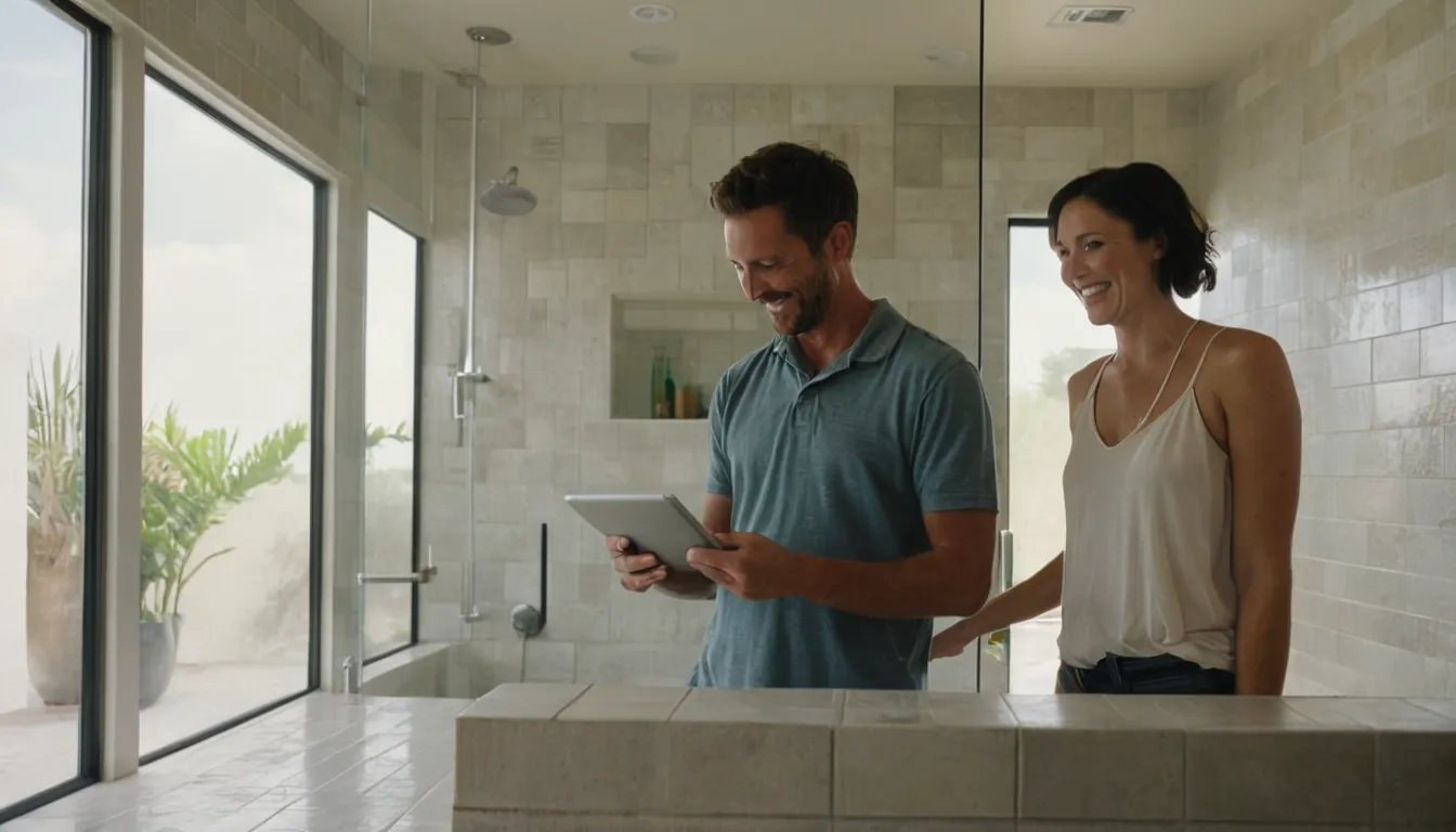 Homeowners reviewing bathroom remodel plans in Miami